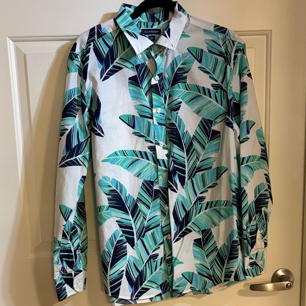 Club Room Men's Tropical Leaf Print Shirt - Green and Blue